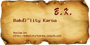 Bakálity Karsa névjegykártya